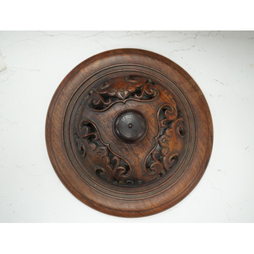 1298 - A Chinese hongmu cover, late Qing, 19cm diameter. Condition - good