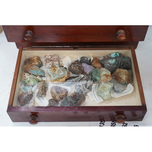 1315 - An early 20th century collectors chest fitted with five drawers filled with mineral specimens and b... 