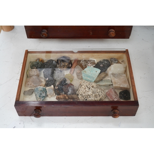 1315 - An early 20th century collectors chest fitted with five drawers filled with mineral specimens and b... 