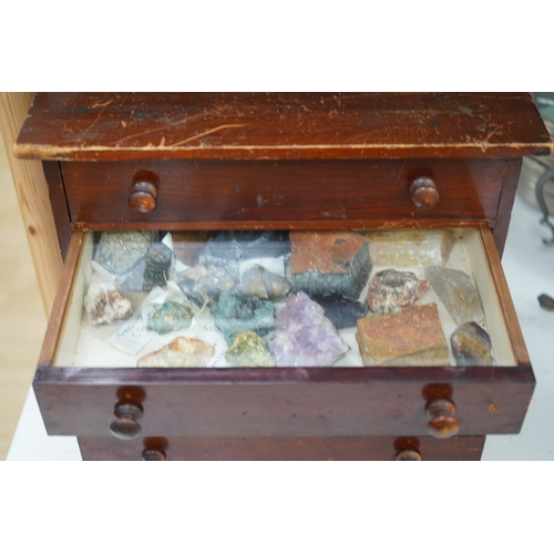 1315 - An early 20th century collectors chest fitted with five drawers filled with mineral specimens and b... 