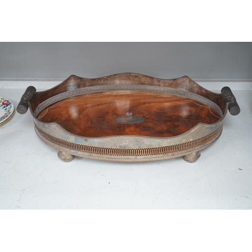 1318 - An early 20th century electroplate galleried mahogany tray, 66cm wide. Condition - fair