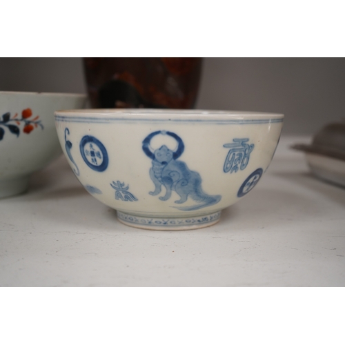 1320 - Three pieces of Chinese and Japanese ceramics to include an 18th century Chinese export bowl and a c... 