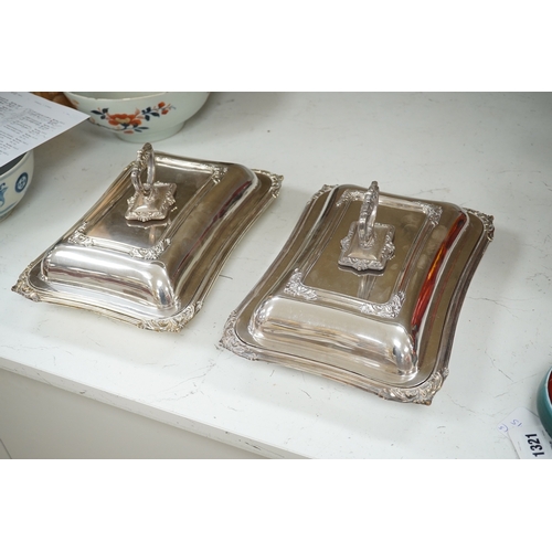 1321 - A pair of electroplate entrée dishes and covers, 30cm. Condition - fair to good