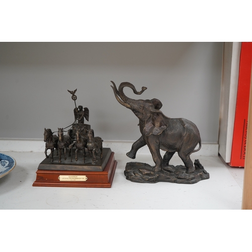 1324 - A Franklin Mint bronzed figure of an elephant, 'Giant of the Serengeti', and a Franklin Mint bronzed... 