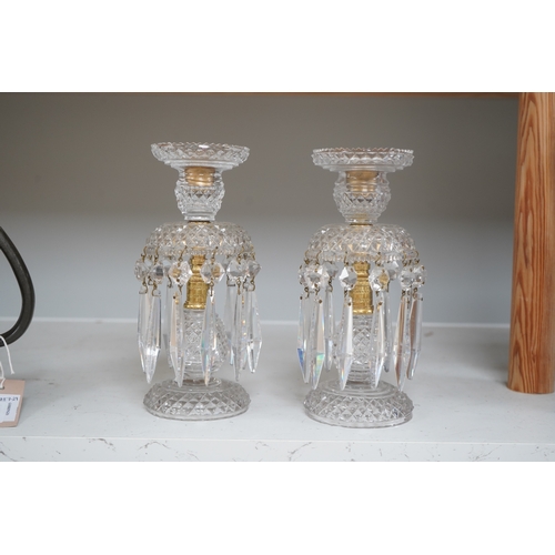 1331 - A pair of Victorian cut glass and gilt metal table lustres, 21.5cm. Condition- minor nicks