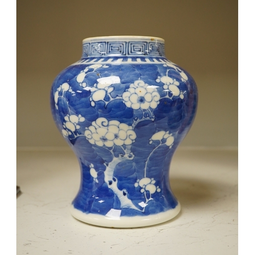 1338 - A 19th century Chinese blue and white 'prunus' vase, a Chinese green glazed jar, a Japanese vase and... 