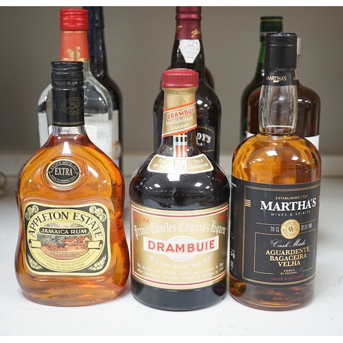 1343 - A quantity of various spirits and sherrys to include Appleton Estate Jamaica, Creme de Menthe and Bl... 