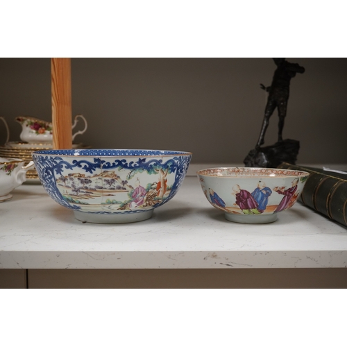 1347 - Two 18th century Chinese export famille rose bowls (a.f) largest 26cm diameter. Condition - poor... 