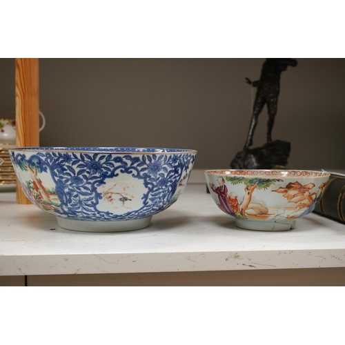 1347 - Two 18th century Chinese export famille rose bowls (a.f) largest 26cm diameter. Condition - poor... 