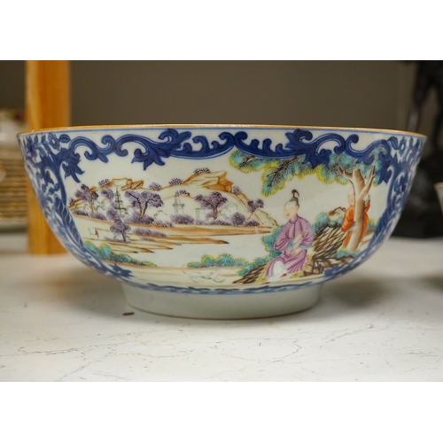 1347 - Two 18th century Chinese export famille rose bowls (a.f) largest 26cm diameter. Condition - poor... 