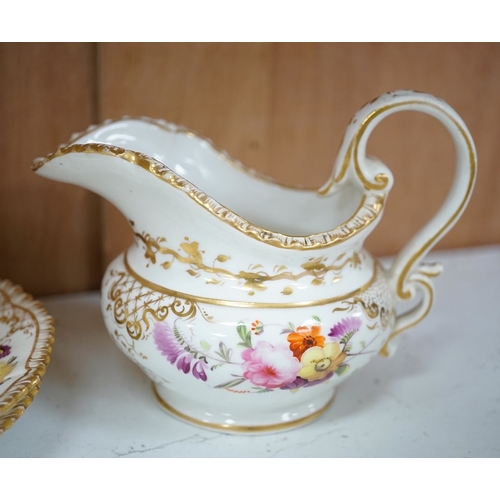 1370 - A Coalport floral part teaset, c.1825, to include teapot, sandwich plates and cups & saucers. Condit... 