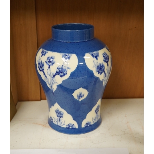 1374 - A large Moorcroft late Florian forget-me-nots powder blue temple jar, 29cm high. Condition - fair, c... 