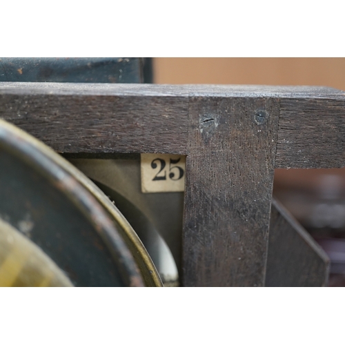 1380 - A 19th century magic lantern slide projector, 43cm deep. Condition - black metal rusty