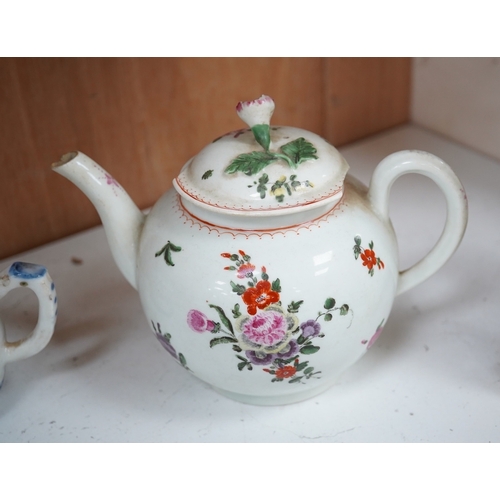 1383 - A Worcester teapot, c.1770, an 18th century Chinese famille rose and a blue and white dish, a small ... 