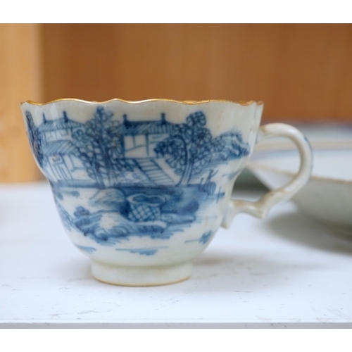 1383 - A Worcester teapot, c.1770, an 18th century Chinese famille rose and a blue and white dish, a small ... 