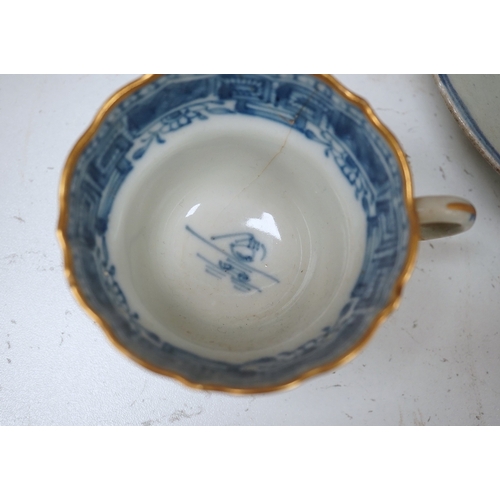 1383 - A Worcester teapot, c.1770, an 18th century Chinese famille rose and a blue and white dish, a small ... 