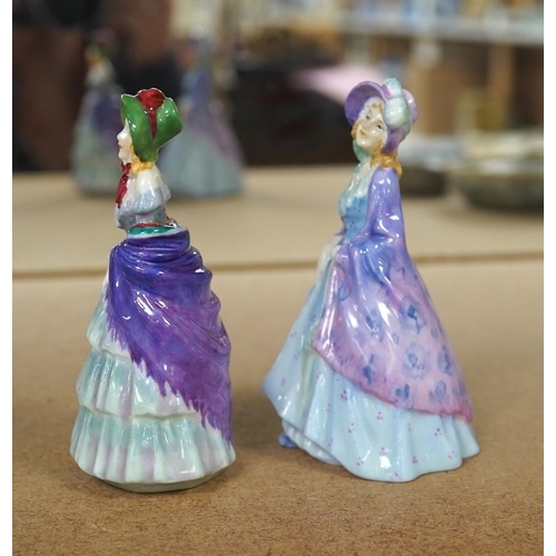 1395 - Two Royal Doulton M-series figures, M2 A Victorian Lady and M3 The Paisley shawl, 10cm high. Conditi... 