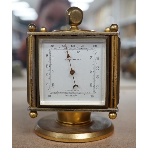 1398 - An Imhof brass combination clock, hydrometer, barometer and thermometer, 12cm high. Condition - fair... 