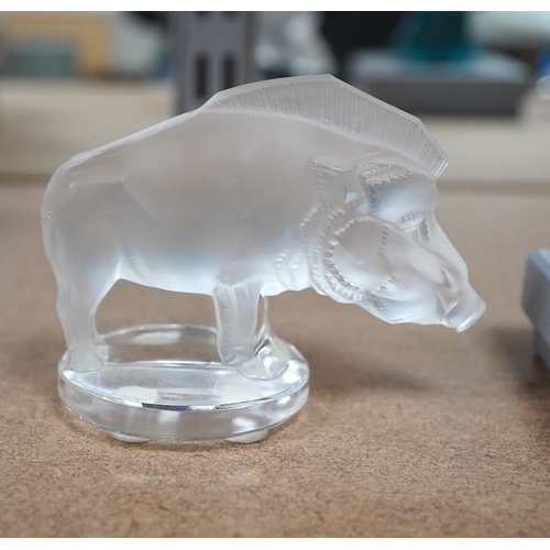 1401 - Three pieces of modern Lalique glass in the form of animals, each signed, one with box, 12cm high. C... 