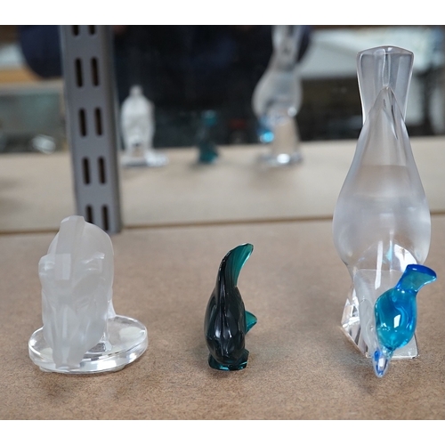 1401 - Three pieces of modern Lalique glass in the form of animals, each signed, one with box, 12cm high. C... 