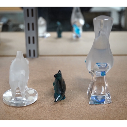 1401 - Three pieces of modern Lalique glass in the form of animals, each signed, one with box, 12cm high. C... 