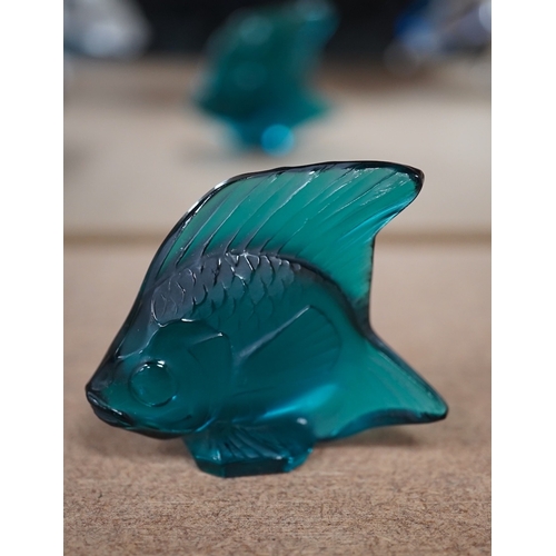 1401 - Three pieces of modern Lalique glass in the form of animals, each signed, one with box, 12cm high. C... 