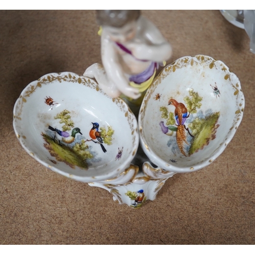 1402 - A pair of Berlin figural porcelain salts, hand painted with birds, 13.5cm wide. Condition - fair to ... 