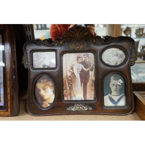 1411 - An Edwardian style multi photo frame and butterfly wing tray, 51cm wide. Condition - fair