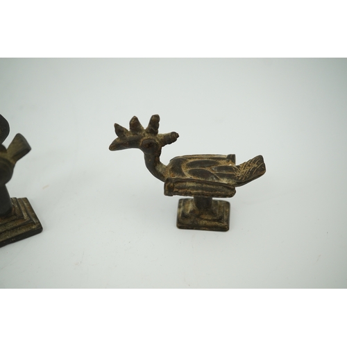 1413 - Three African bronze bird gold weights, largest 6cm wide. Condition - good