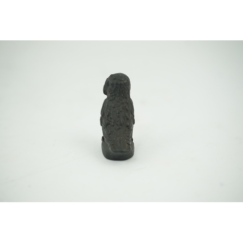 1422 - Attributed to Wedgwood, a black basalt intaglio fob seal, c.1809, modelled as an owl, inscribed For... 