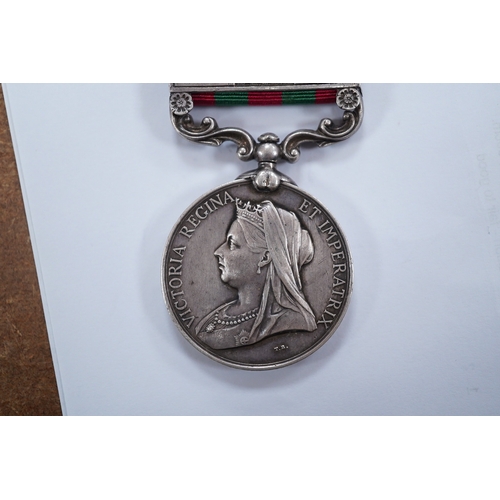 1428 - An India General Service medal 1895-1902 awarded to 4695 Pte J Wood 2nd, 13th King's Own Scottish Bo... 