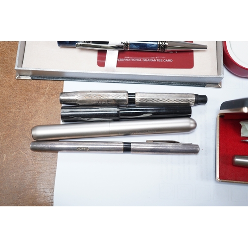 1429 - A quantity of pens including a silver fountain pen (8). Condition - fair