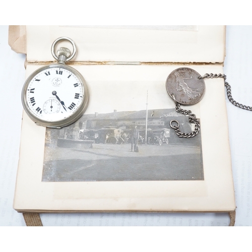 1432 - A WWI Ambulance and Balloon Brigade photograph album, pocket watch, coin, etc. Condition - fair, poc... 