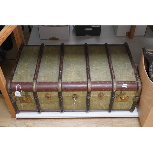 1440 - A steamer trunk and a leather Gladstone bag, trunk 63cm wide. Condition - fair