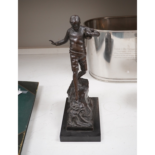 1446 - Lorna Adamson (British b.1894-?), an early 20th century bronze figure of a boy, signed and dated 191... 