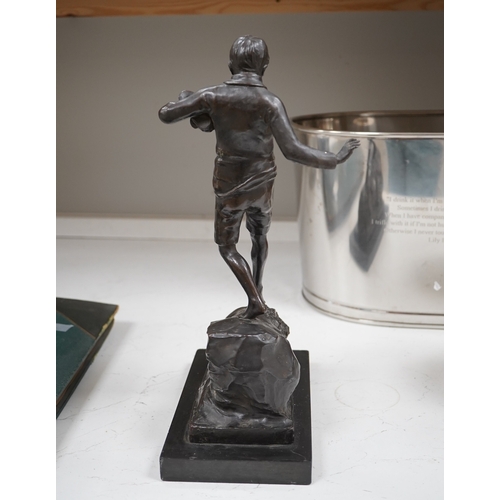 1446 - Lorna Adamson (British b.1894-?), an early 20th century bronze figure of a boy, signed and dated 191... 