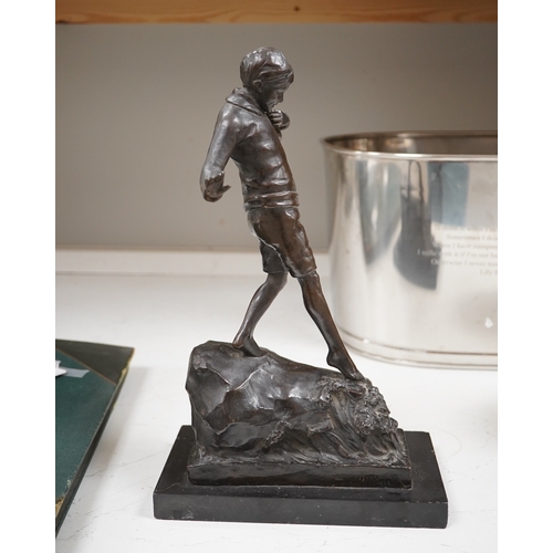 1446 - Lorna Adamson (British b.1894-?), an early 20th century bronze figure of a boy, signed and dated 191... 