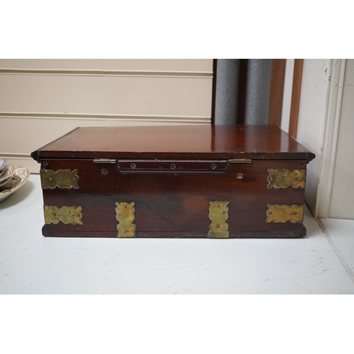 1460 - A late 18th century Indo-colonial brass mounted padouk wood casket, 43cm wide. Condition - good for ... 