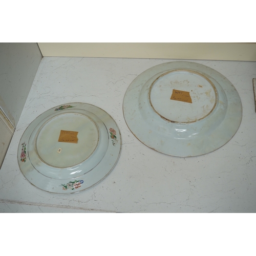 1462 - Two 18th century Chinese armorial dishes with arms of Way and Clifford, largest 35cm. Condition - bo... 