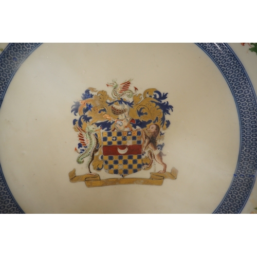 1462 - Two 18th century Chinese armorial dishes with arms of Way and Clifford, largest 35cm. Condition - bo... 