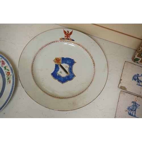 1462 - Two 18th century Chinese armorial dishes with arms of Way and Clifford, largest 35cm. Condition - bo... 