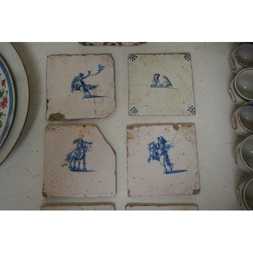 1463 - A collection of six assorted Delft tiles and one other, 18th century. Condition - varies