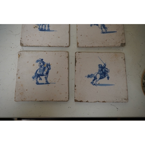 1463 - A collection of six assorted Delft tiles and one other, 18th century. Condition - varies