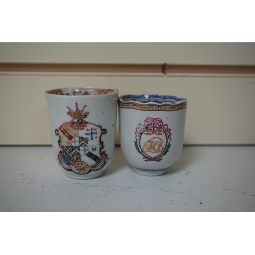 1464 - Six assorted 18th century Chinese export coffee cups with armorial decoration, and a similar Europea... 