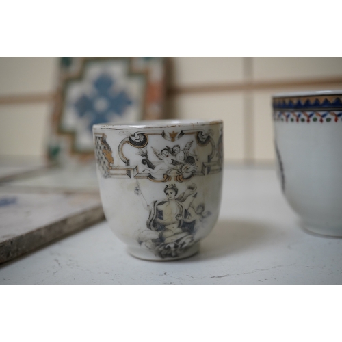 1464 - Six assorted 18th century Chinese export coffee cups with armorial decoration, and a similar Europea... 