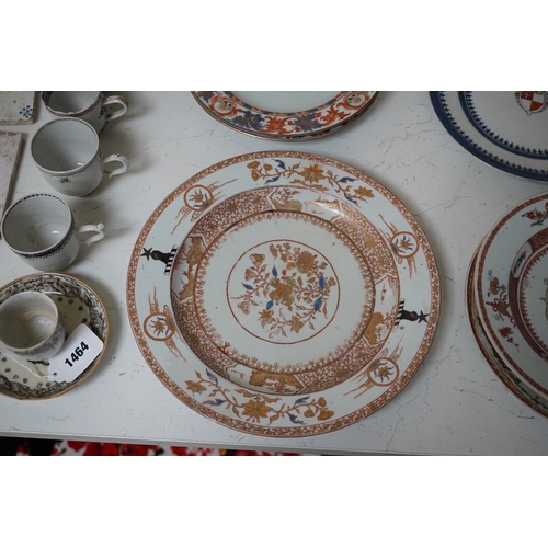 1465 - Seven assorted 18th century Chinese armorial plates. Condition - mostly restored