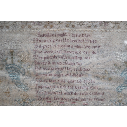 1504 - A gilt framed finely worked Regency gauze sampler, by Amelia Artus, aged 8 years, dated 1813, worked... 