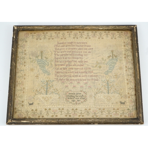 1504 - A gilt framed finely worked Regency gauze sampler, by Amelia Artus, aged 8 years, dated 1813, worked... 