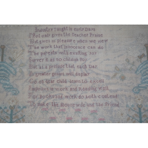 1504 - A gilt framed finely worked Regency gauze sampler, by Amelia Artus, aged 8 years, dated 1813, worked... 