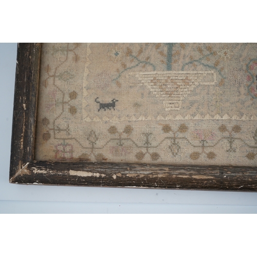 1504 - A gilt framed finely worked Regency gauze sampler, by Amelia Artus, aged 8 years, dated 1813, worked... 